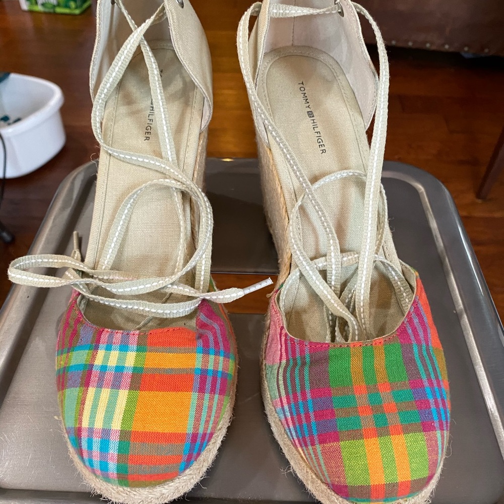 Tommy Hilfiger Multicolor Plaid Espadrille Wedge Sandals